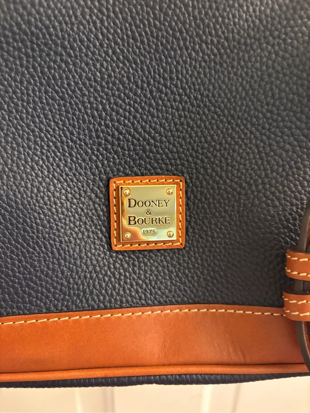 Dooney & Bourke Navy with Tan Trim Pebble Leather Satchel